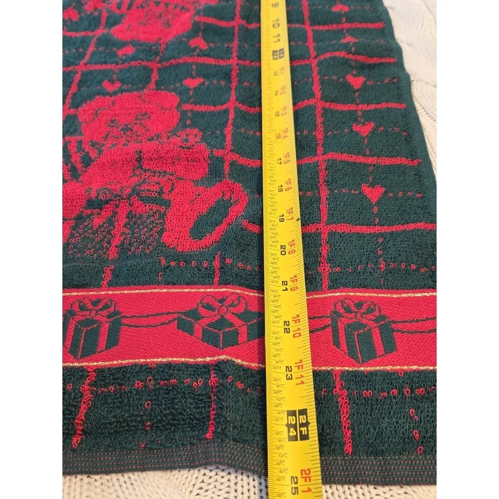 Vintage Christmas Teddy Bear Guest Towel & Hand Towel Set Red Green Cotton Decor
